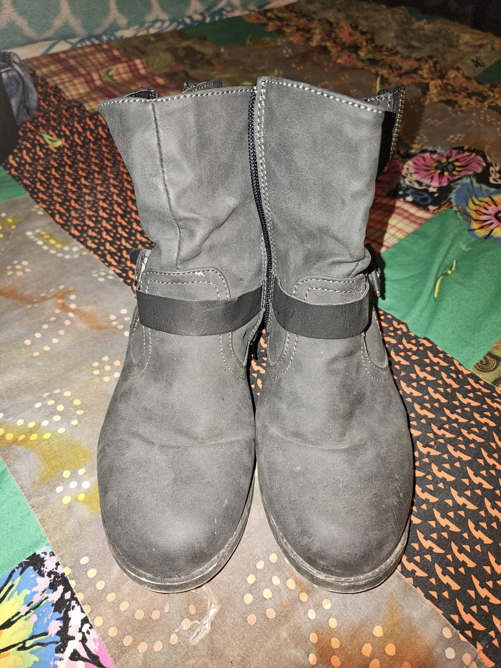 Maurices Gray Suede-Look Ankle Boots with Strap